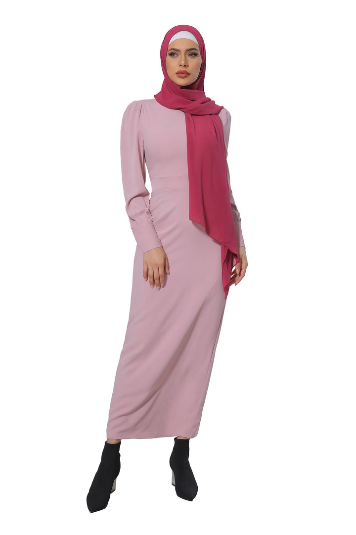 Urban Modesty - Pink Perfectly Pencil Long Sleeve Maxi Dress-CLEARANCE