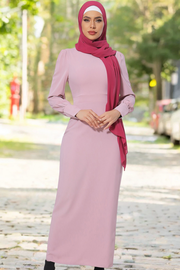 Urban Modesty - Pink Perfectly Pencil Long Sleeve Maxi Dress-CLEARANCE