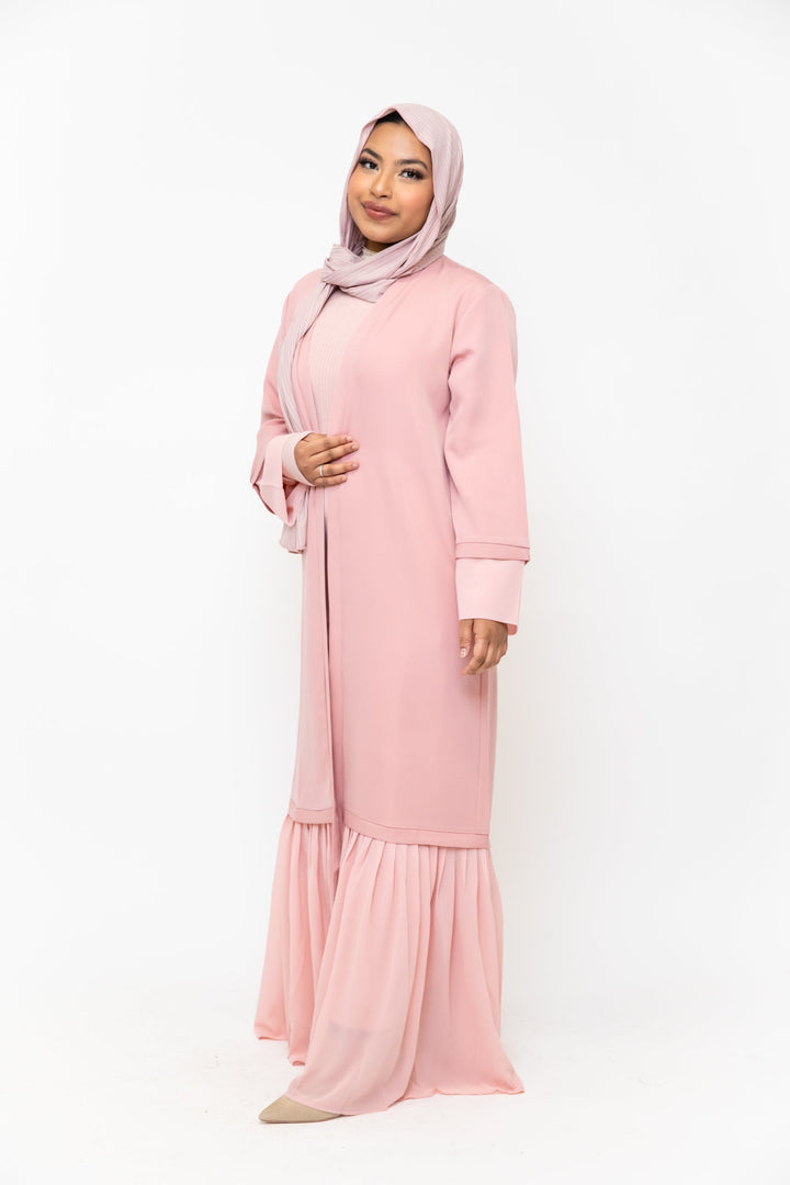 Urban Modesty - Pink Ruffle Open Front Abaya
