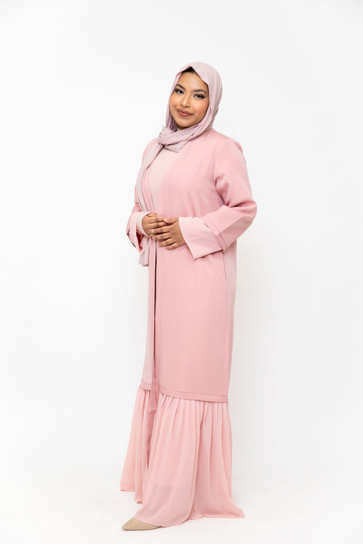 Urban Modesty - Pink Ruffle Open Front Abaya