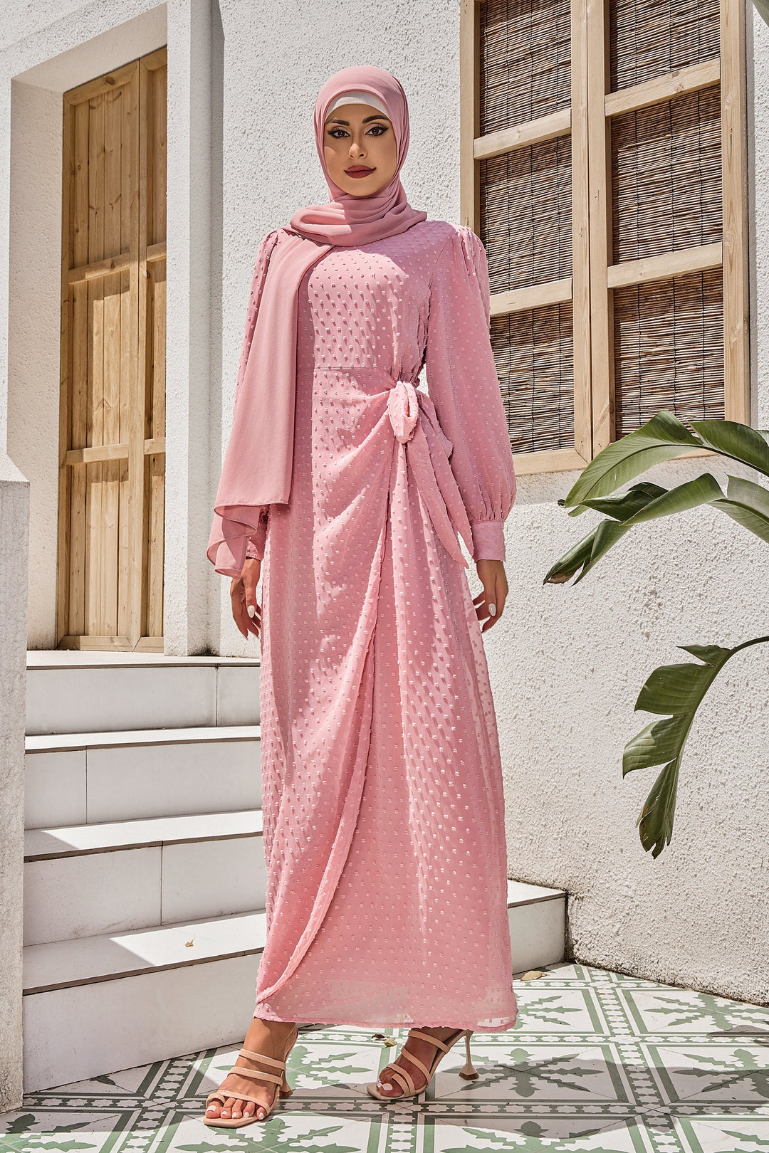 Urban Modesty - Pink Side Wrap Bell Sleeve Maxi Dress
