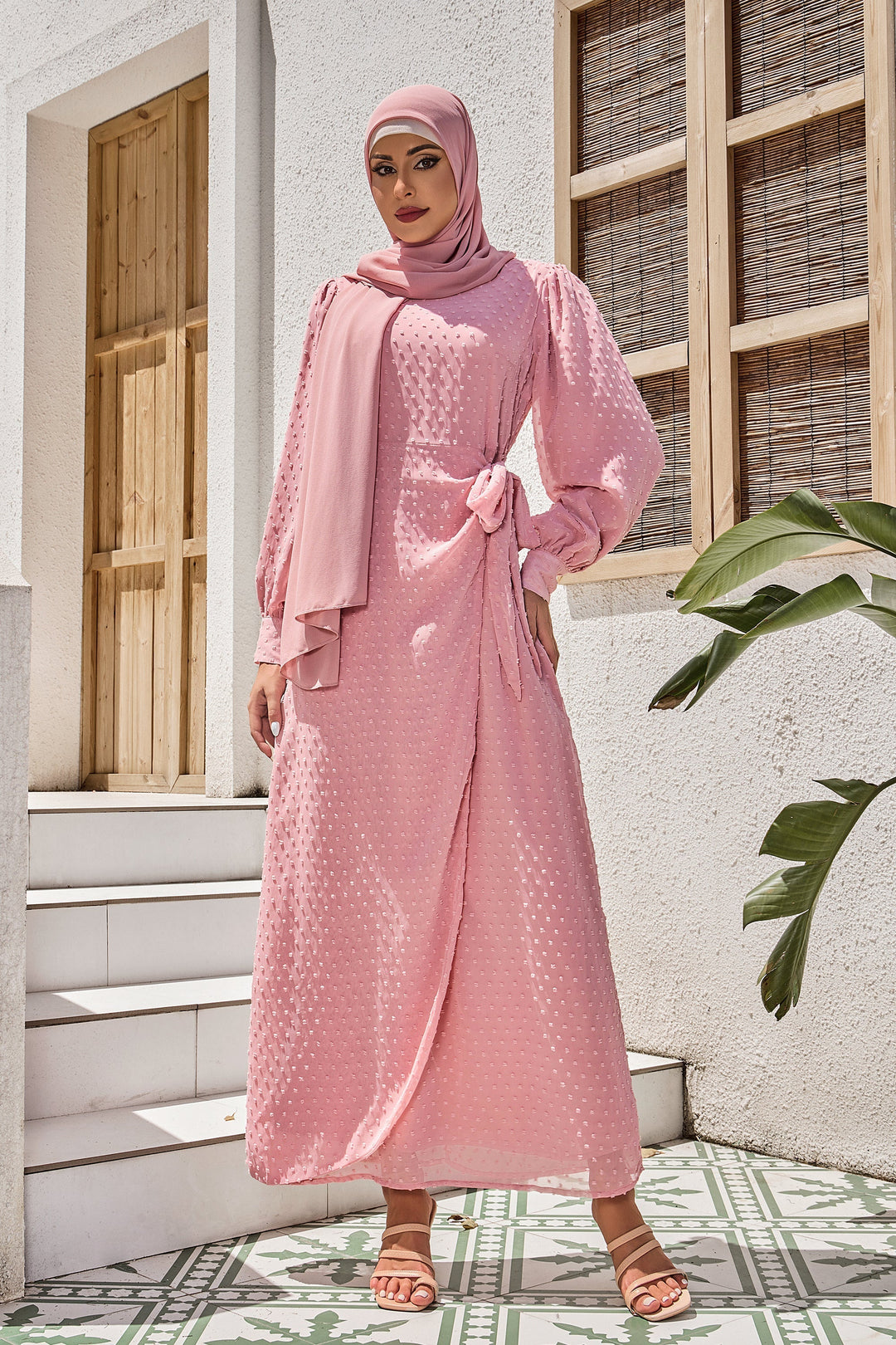 Urban Modesty - Pink Side Wrap Bell Sleeve Maxi Dress
