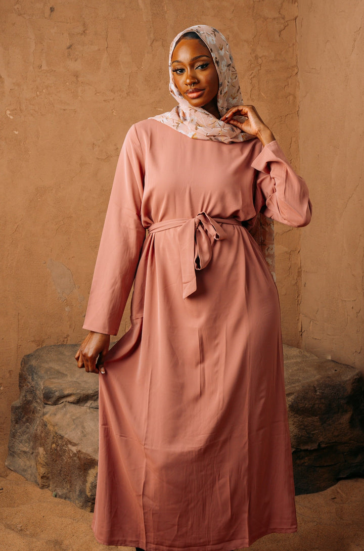 Urban Modesty - Pink Straight Sleeve Belt Abaya