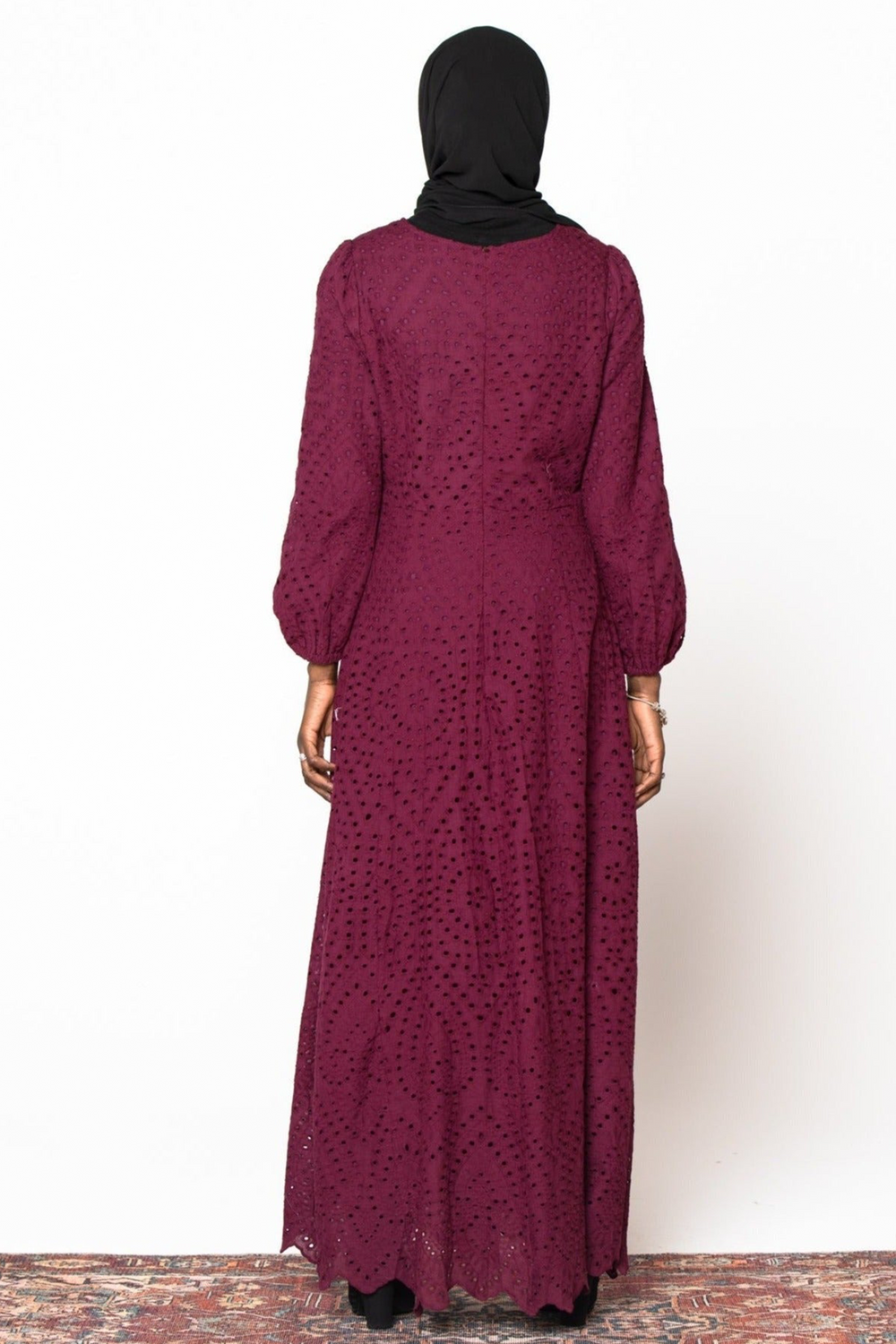 Urban Modesty - Plum Eyelet Long Sleeve Maxi Dress