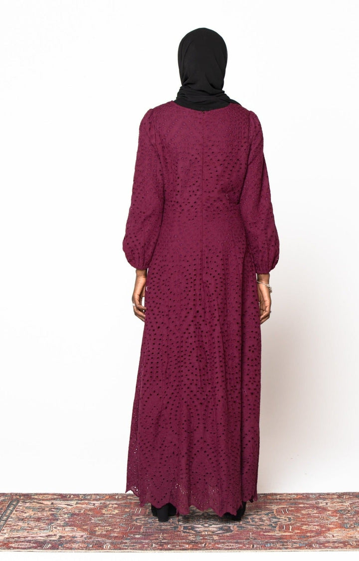 Plum Eyelet Long Sleeve Maxi Dress-CLEARANCE