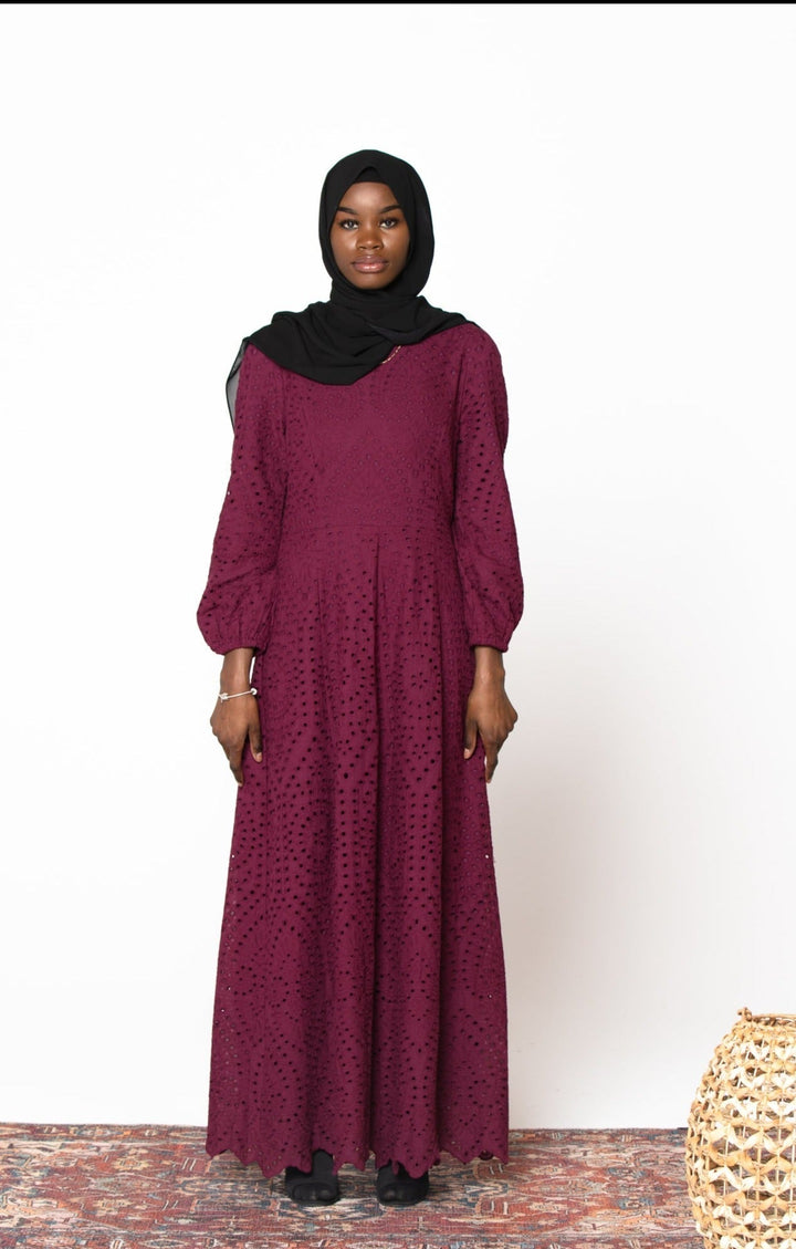 Plum Eyelet Long Sleeve Maxi Dress-CLEARANCE