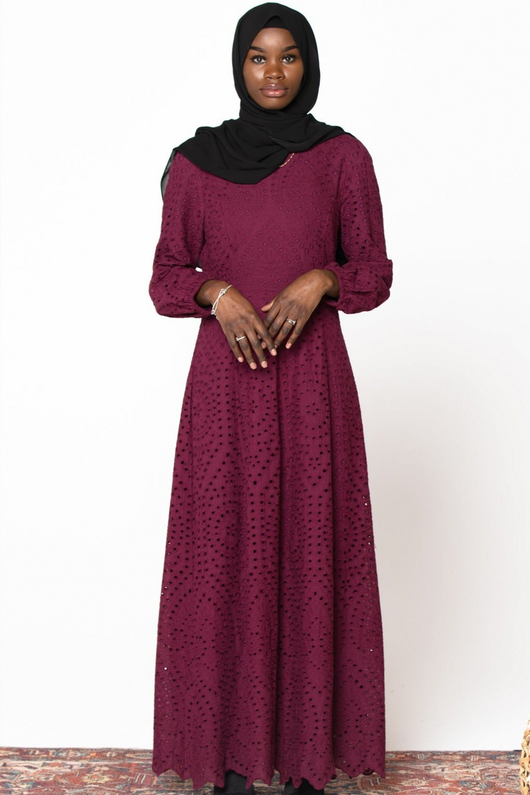 Urban Modesty - Plum Eyelet Long Sleeve Maxi Dress