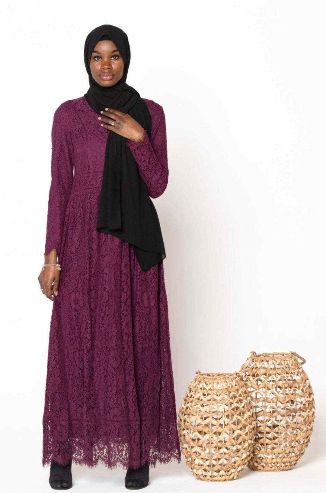 Urban Modesty - Plum Zahra Lace Long Sleeve Maxi Gown