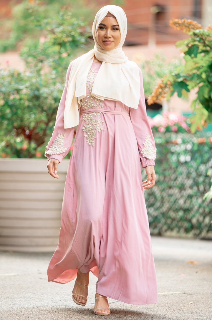 Urban Modesty - Pretty In Pink Pearl Long Sleeve Evening Gown