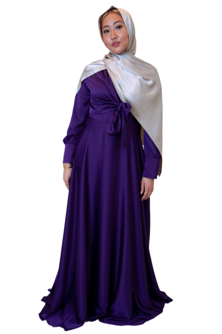 Purple Diana Side Knot Satin Gown