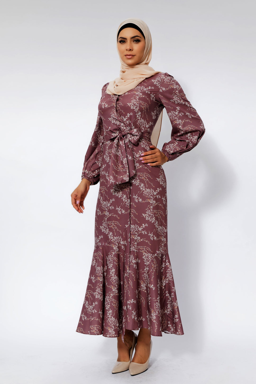 Urban Modesty - Rose Floral Ruffle Faux Wrap Maxi Dress
