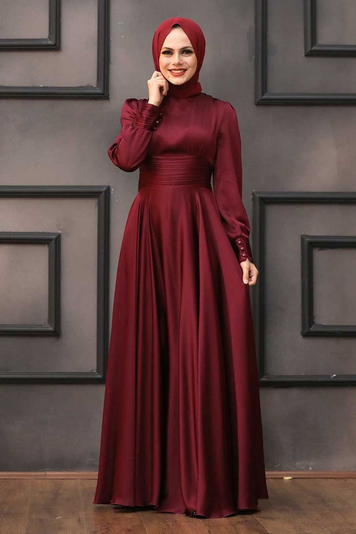 Urban Modesty - Rose Ruched Waisted Satin Gown