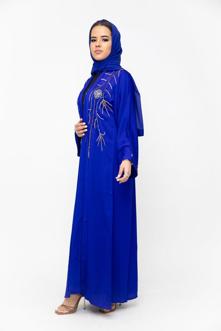 Royal Blue Bedazzled Open Front Abaya