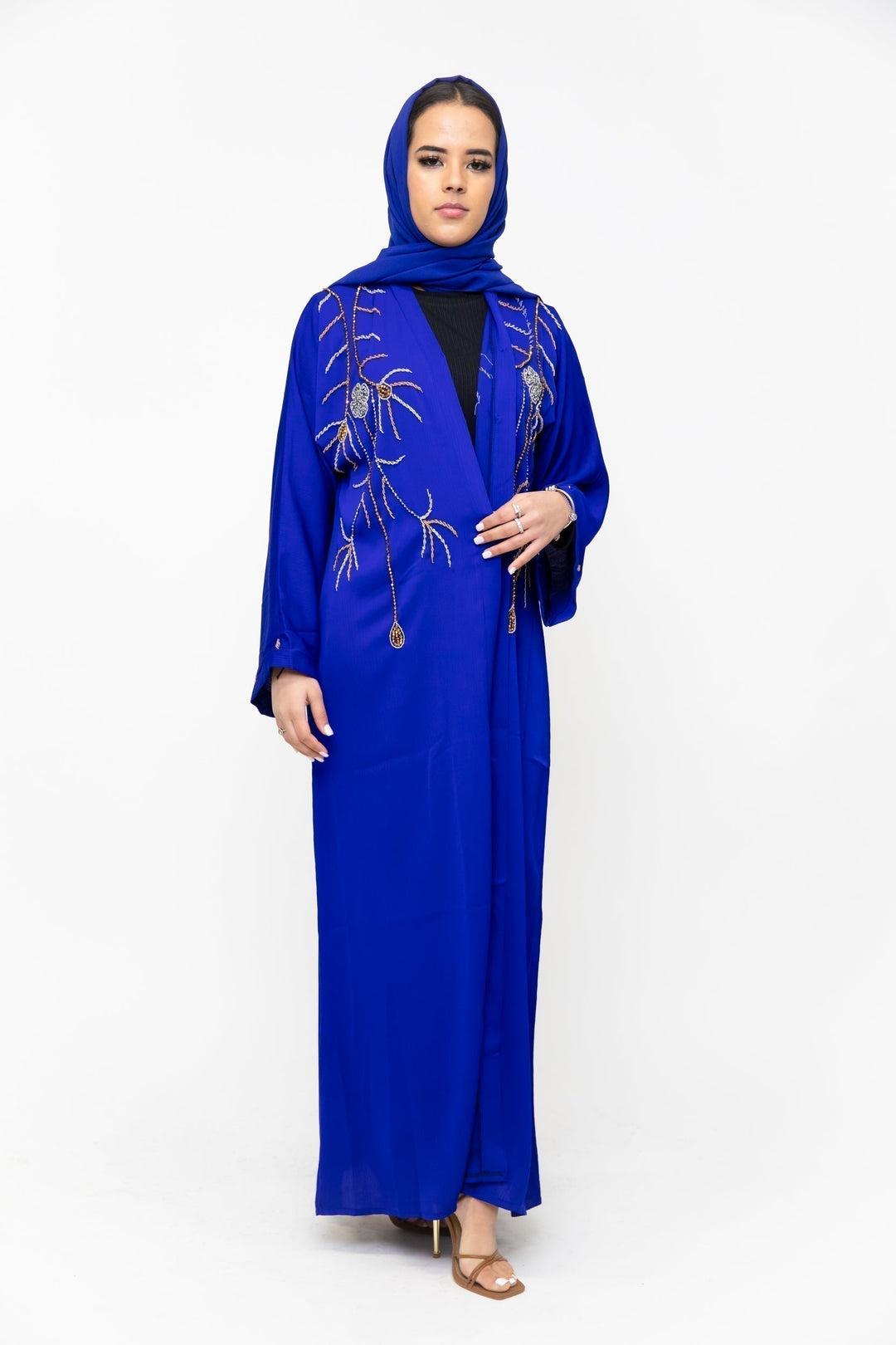 Royal Blue Bedazzled Open Front Abaya