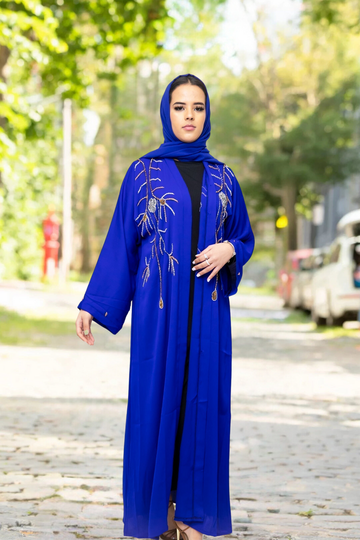 Urban Modesty - Royal Blue Bedazzled Open Front Abaya