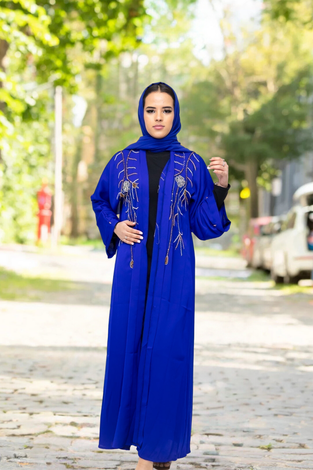 Urban Modesty - Royal Blue Bedazzled Open Front Abaya