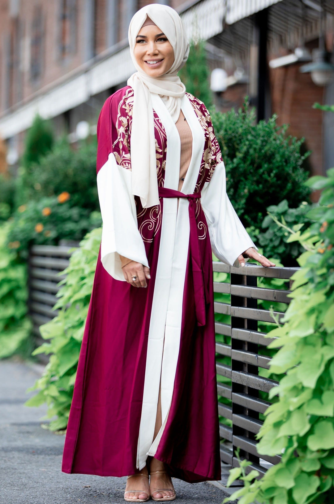 Urban Modesty - Royal in Red Embroidered Open Front Abaya