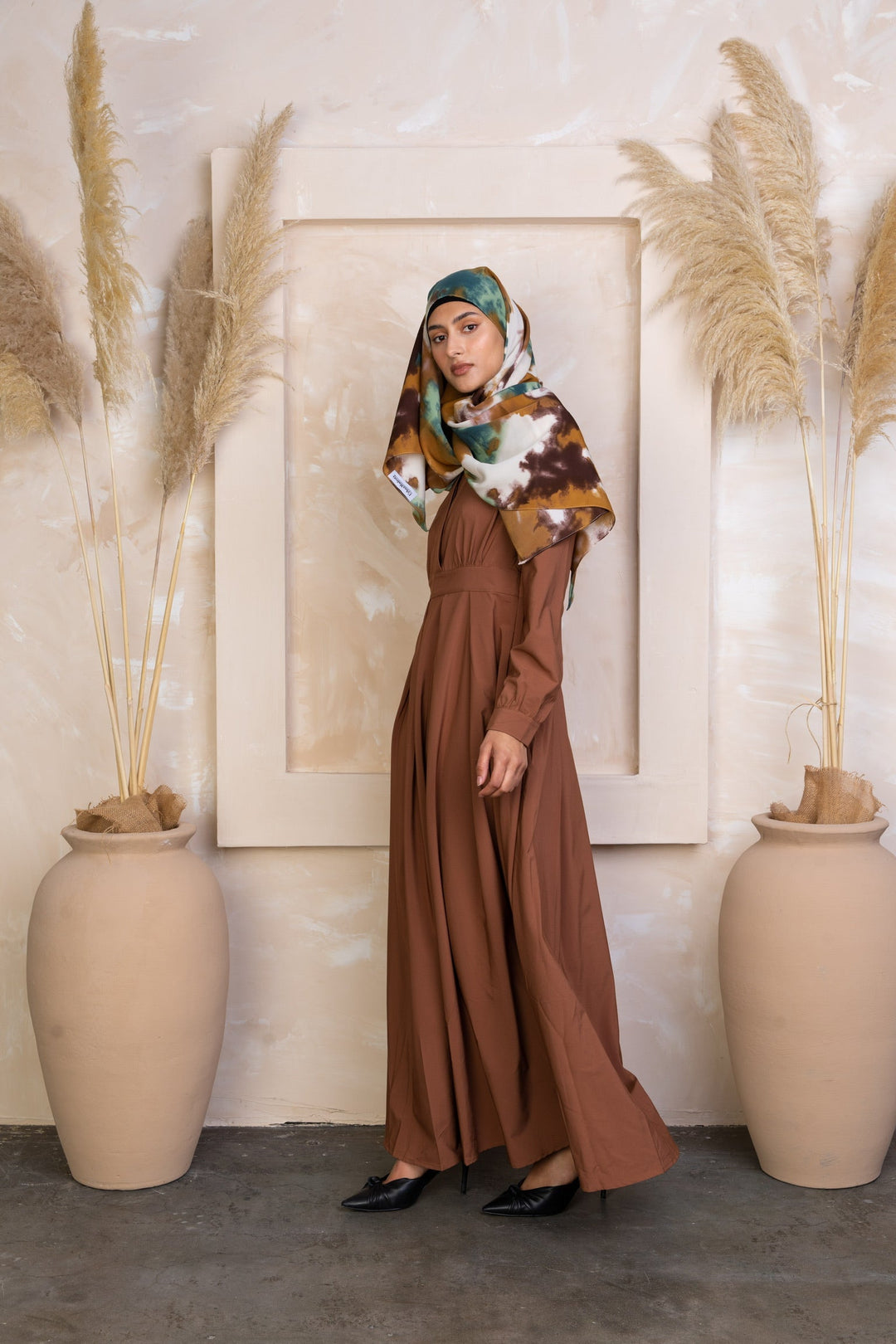 Rusty Brown Lattice Abaya Maxi Dress