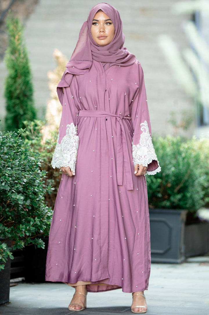 Urban Modesty - Saba Lace and Pearls Open Front Abaya