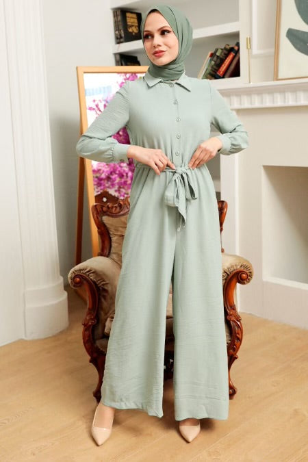 Urban Modesty - Sage Button Down Long Sleeve Jumpsuit - Clearance