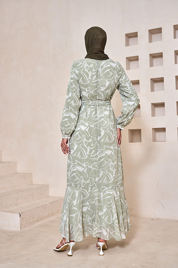 Urban Modesty - Sage Floral Half Turtleneck Maxi Dress