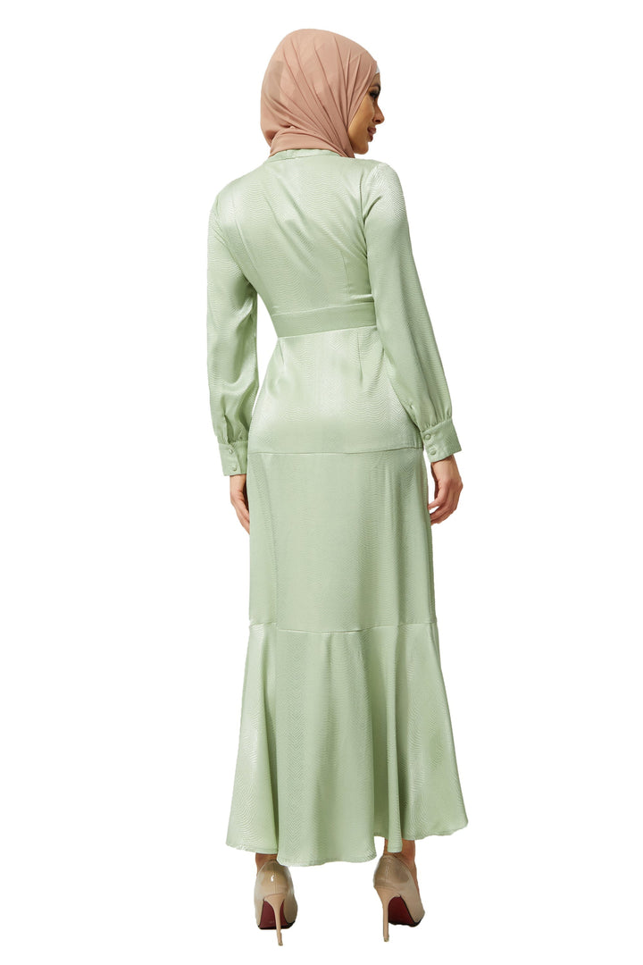 Urban Modesty - Sage Jacquard Satin Maxi Dress-CLEARANCE