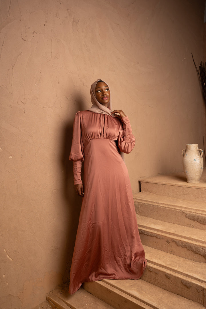 Urban Modesty - Satin Ruched Top and Sleeves Gown