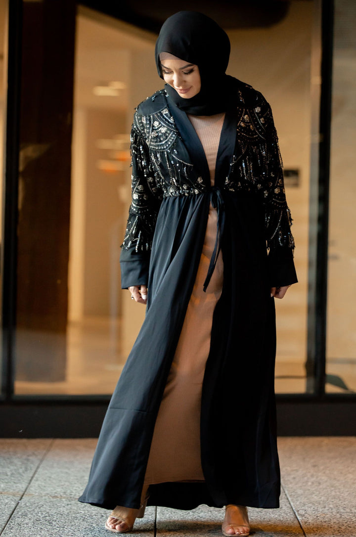 Urban Modesty - Sequin Love Open Front Abaya