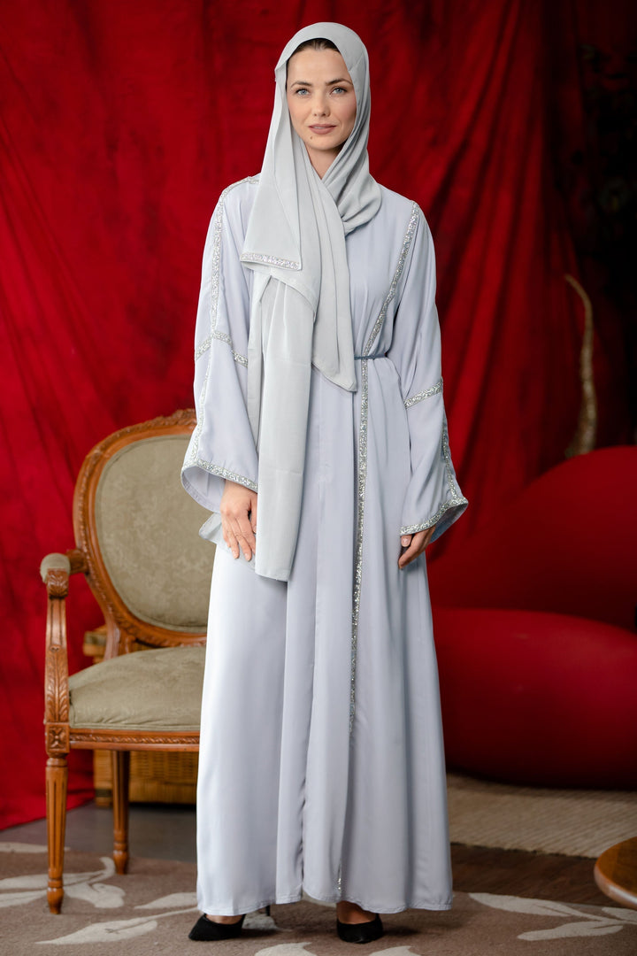 Urban Modesty - Silver Beaded Kimono Sleeves Abaya