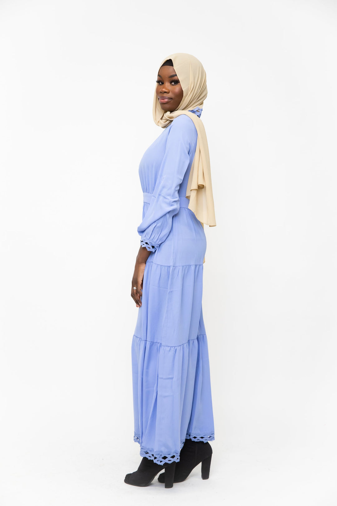 Urban Modesty - Sky Blue Lace Tiered Maxi Dress - Clearance