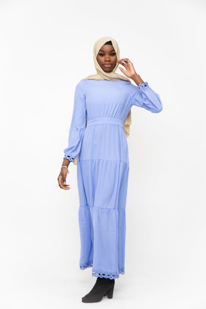 Urban Modesty - Sky Blue Lace Tiered Maxi Dress - Clearance