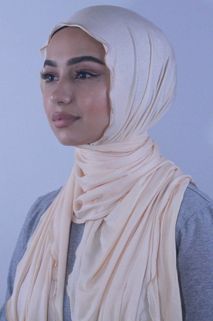 Urban Modesty - Soft Peach Jersey Solid With Beaded Trim Hijab
