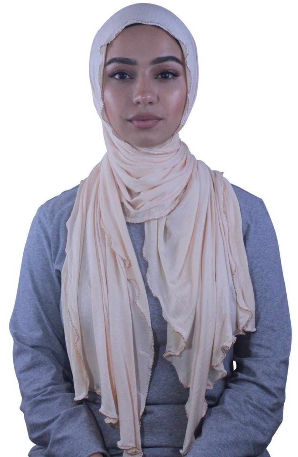 Urban Modesty - Soft Peach Jersey Solid With Beaded Trim Hijab