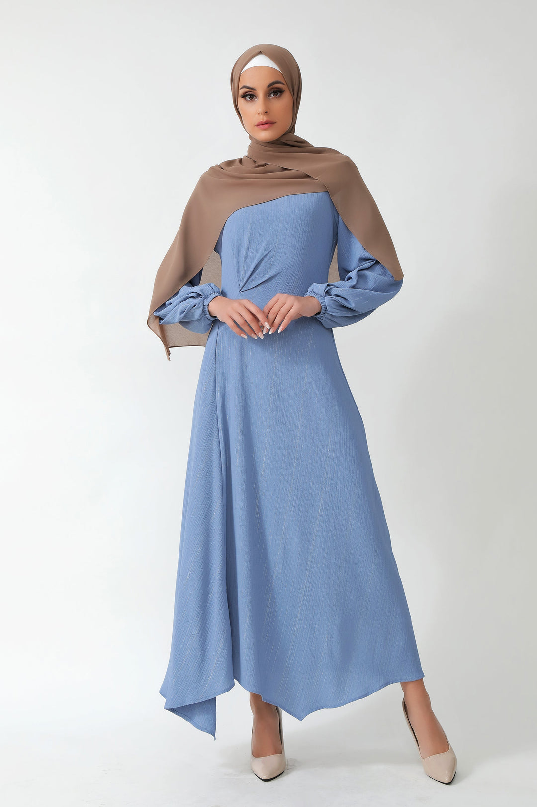 Something Blue Metallic Pinstripe Maxi Dress