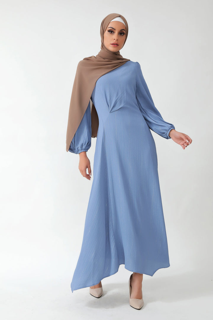 Urban Modesty - Something Blue Metallic Pinstripe Maxi Dress-CLEARANCE