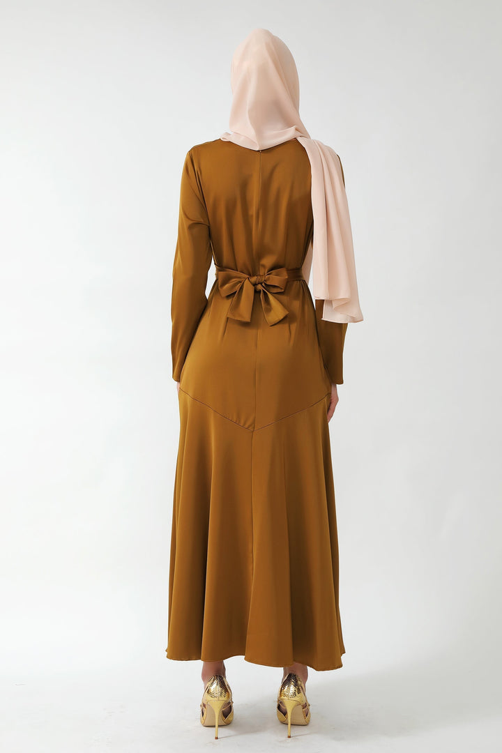 Urban Modesty - Spiced Criss Cross Satin Long Sleeve Maxi Dress