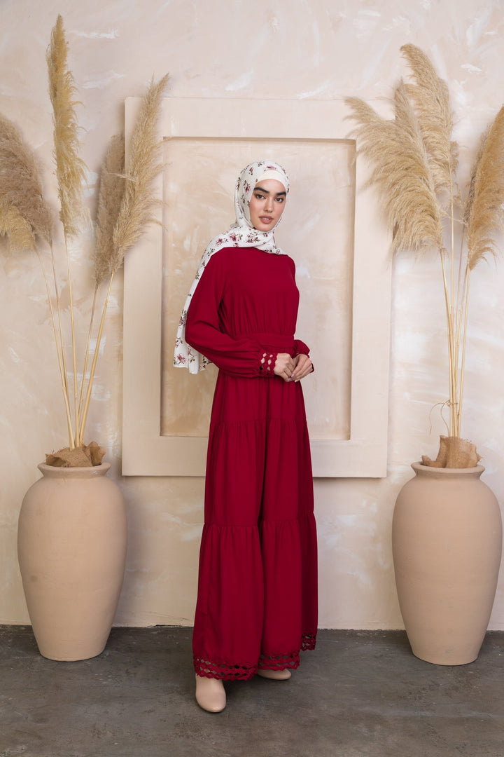 Urban Modesty - Spiced Maroon Tiered Maxi Dress