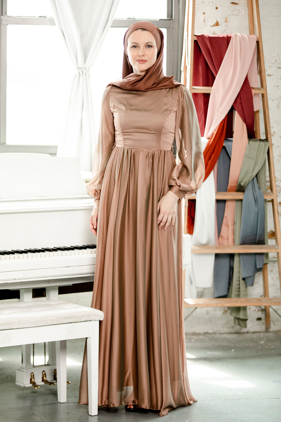 Urban Modesty - Taupe Inaya Satin Gown-CLEARANCE