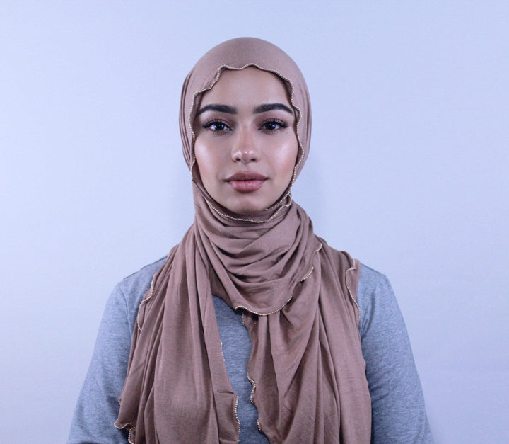 Urban Modesty - Taupe Jersey Solid With Beaded Trim Hijab