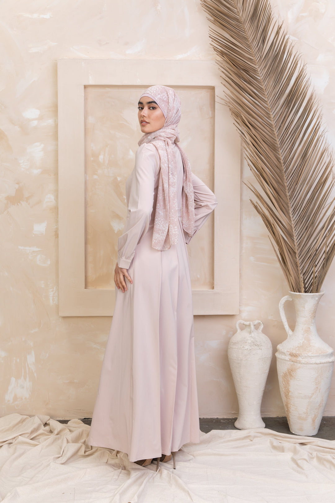 Urban Modesty - Taupe Lattice Abaya Maxi Dress