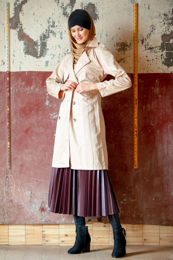 Urban Modesty - Taupe Trench Collared Modest Coat - Clearance