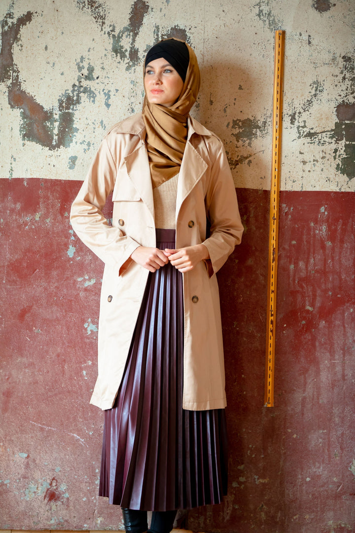 Urban Modesty - Taupe Trench Collared Modest Coat - Clearance