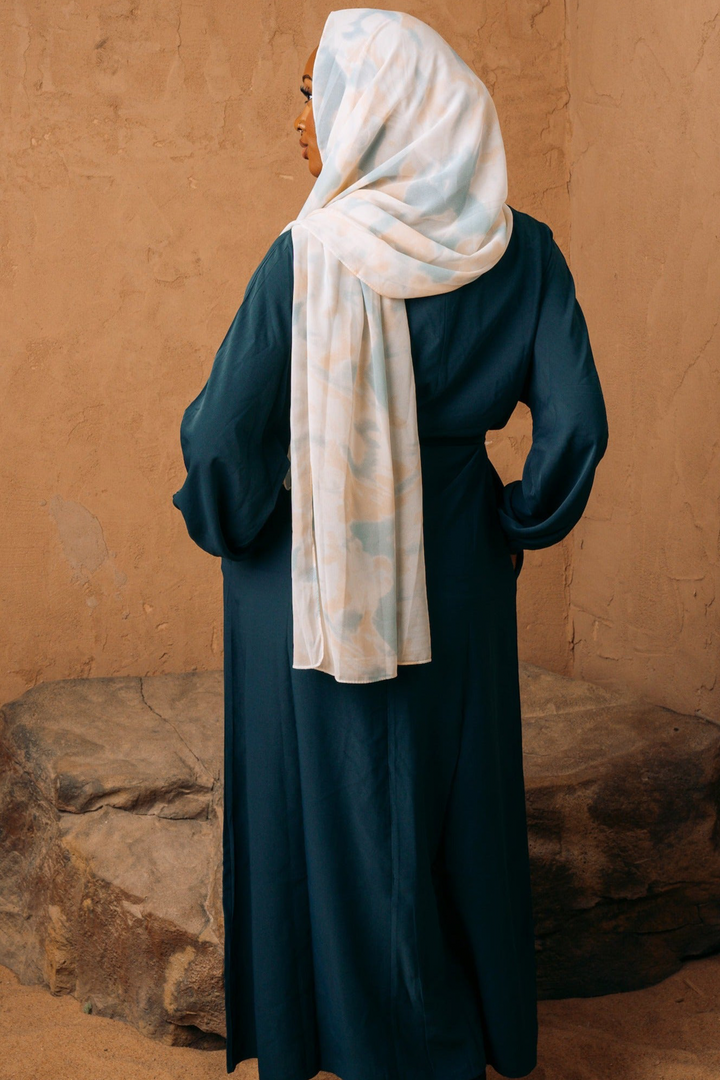 Teal Elastic Cuffed Sleeves Abaya