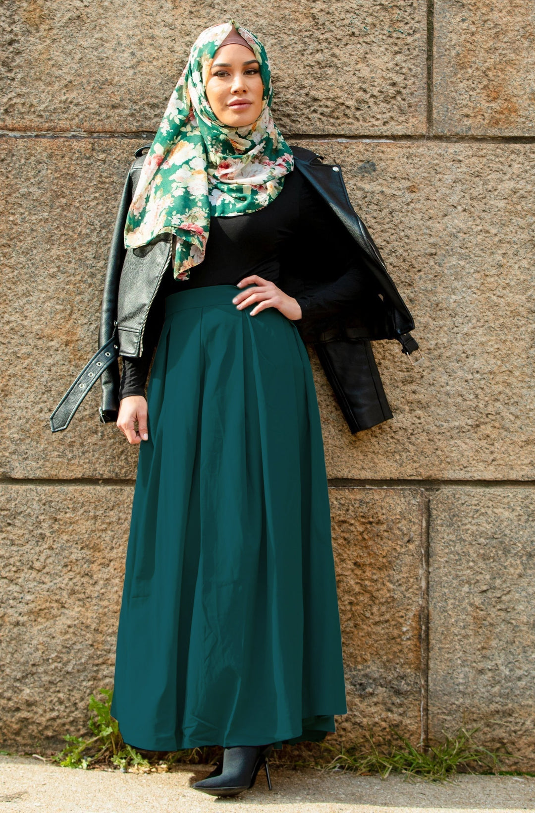 Urban Modesty - Teal High Waisted Lattice Maxi Skirt