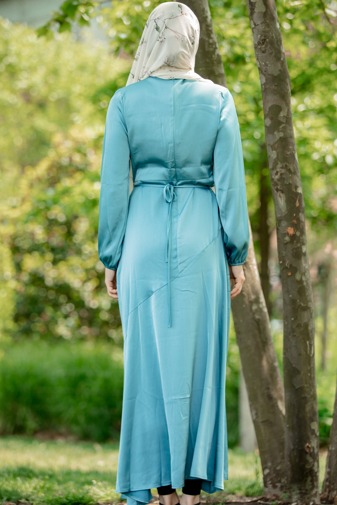 Urban Modesty - Topaz Blue Asymmetrical Satin Maxi Dress-CLEARANCE