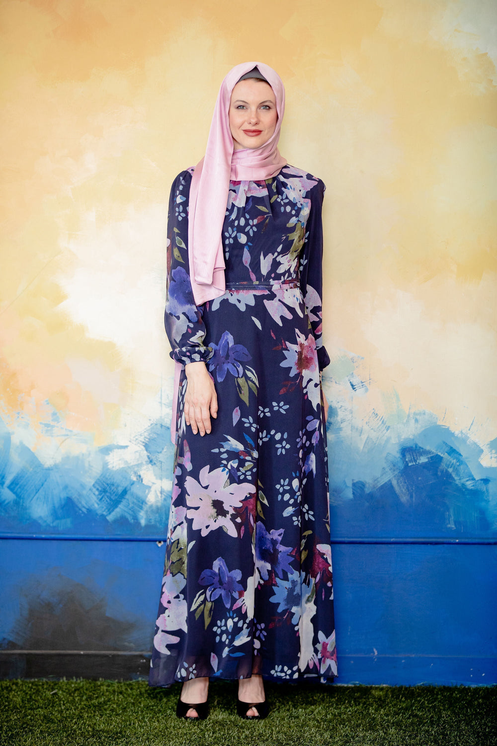 Urban Modesty - Violet Floral Chiffon Maxi Dress-CLEARANCE