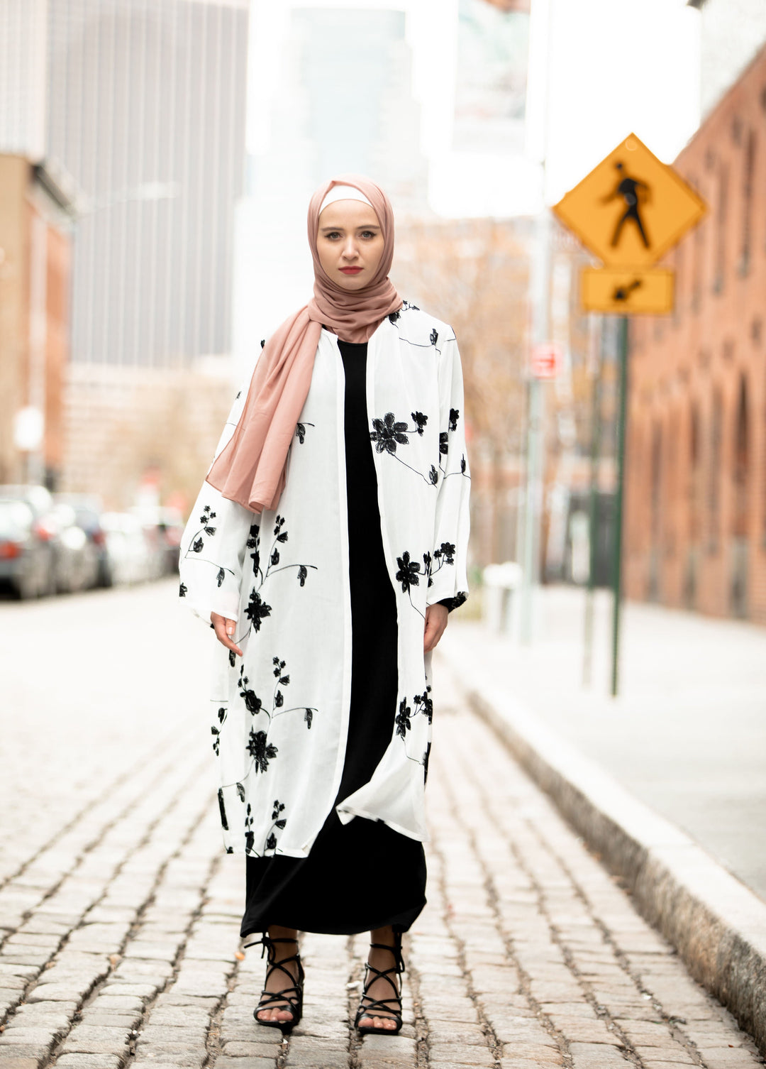 White and Black Embroidered Sheer Midi Cardigan