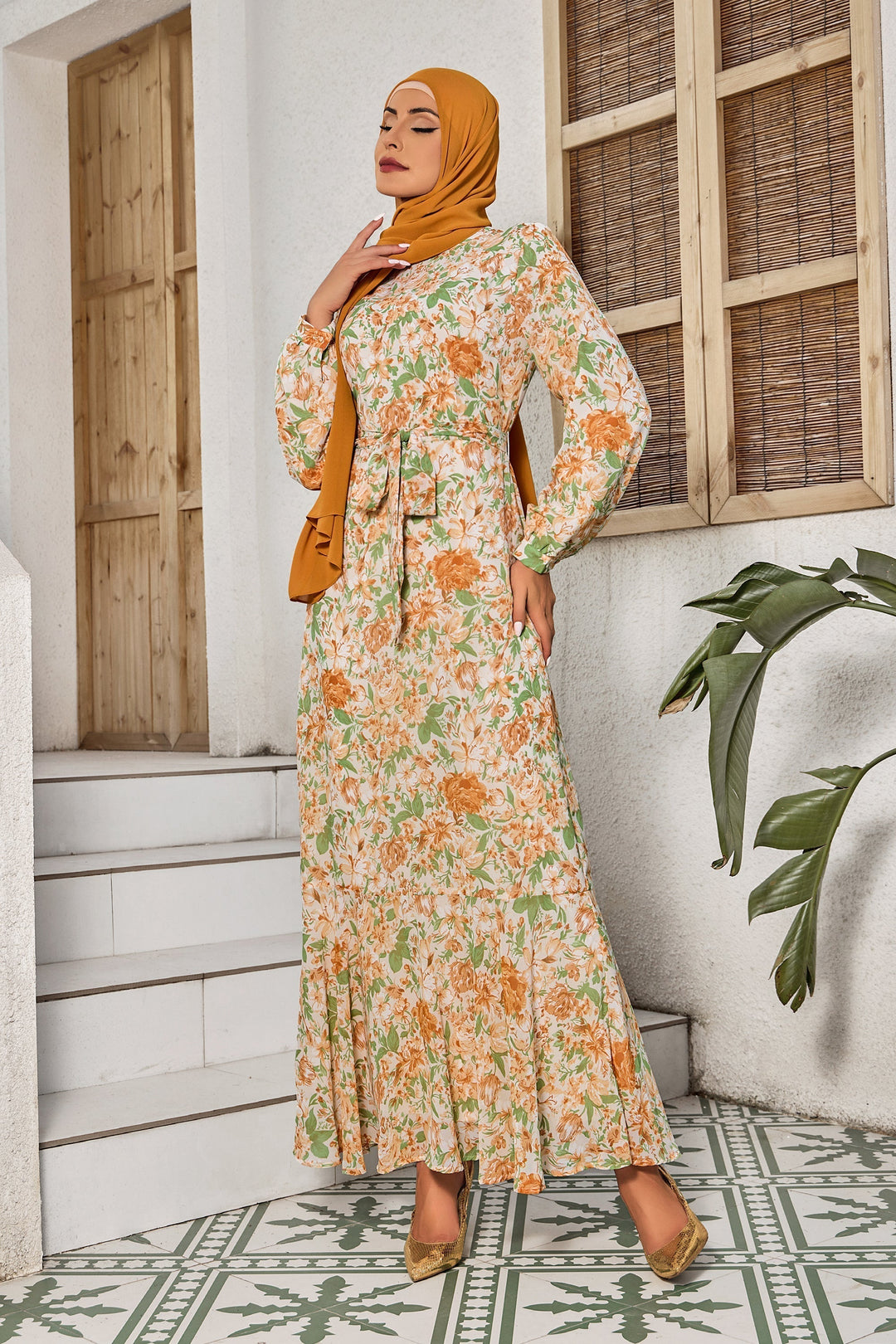 Urban Modesty - White Floral Half Turtleneck Maxi Dress