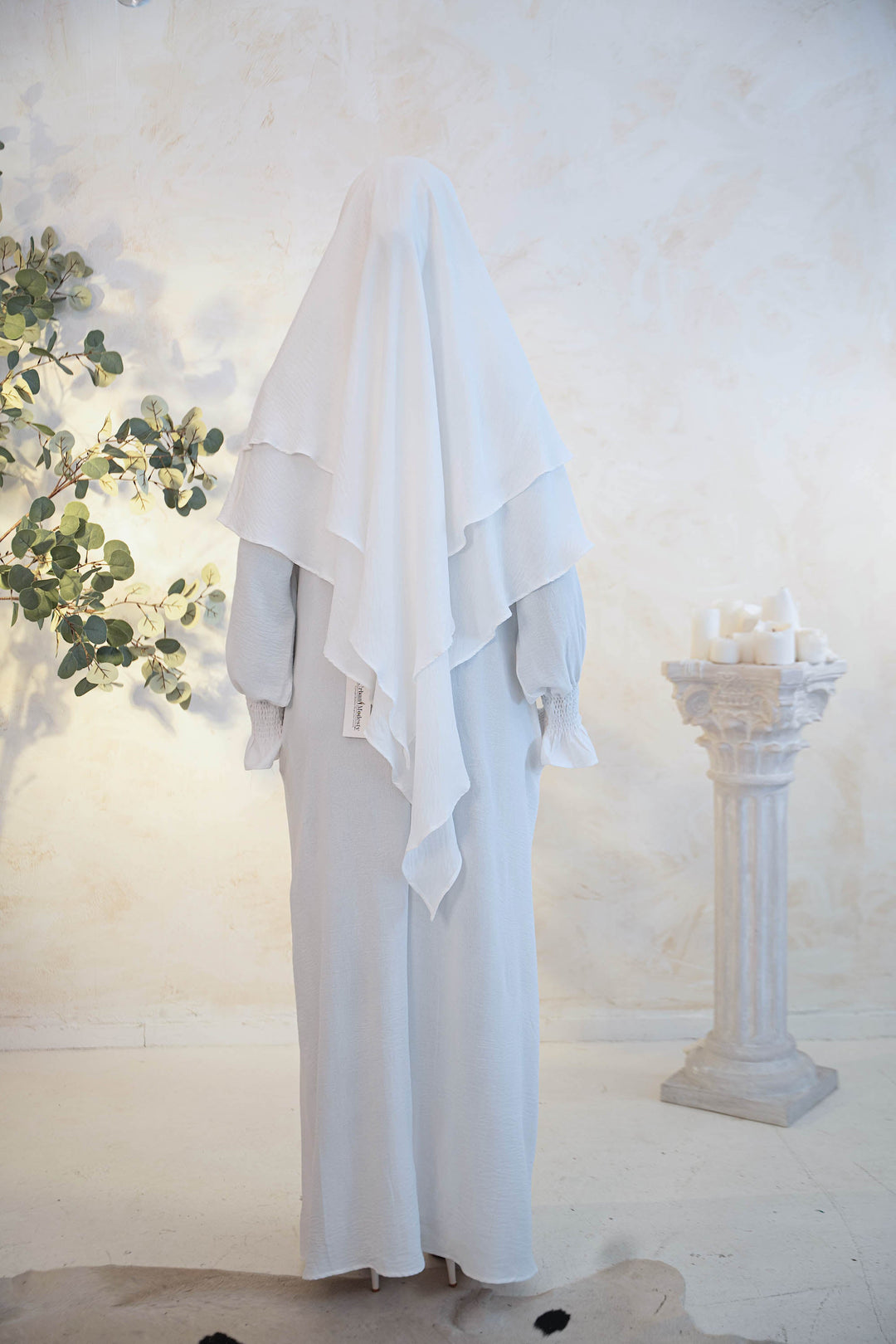 Urban Modesty - White Ruched Cuff Bell Sleeves Abaya Maxi Dress