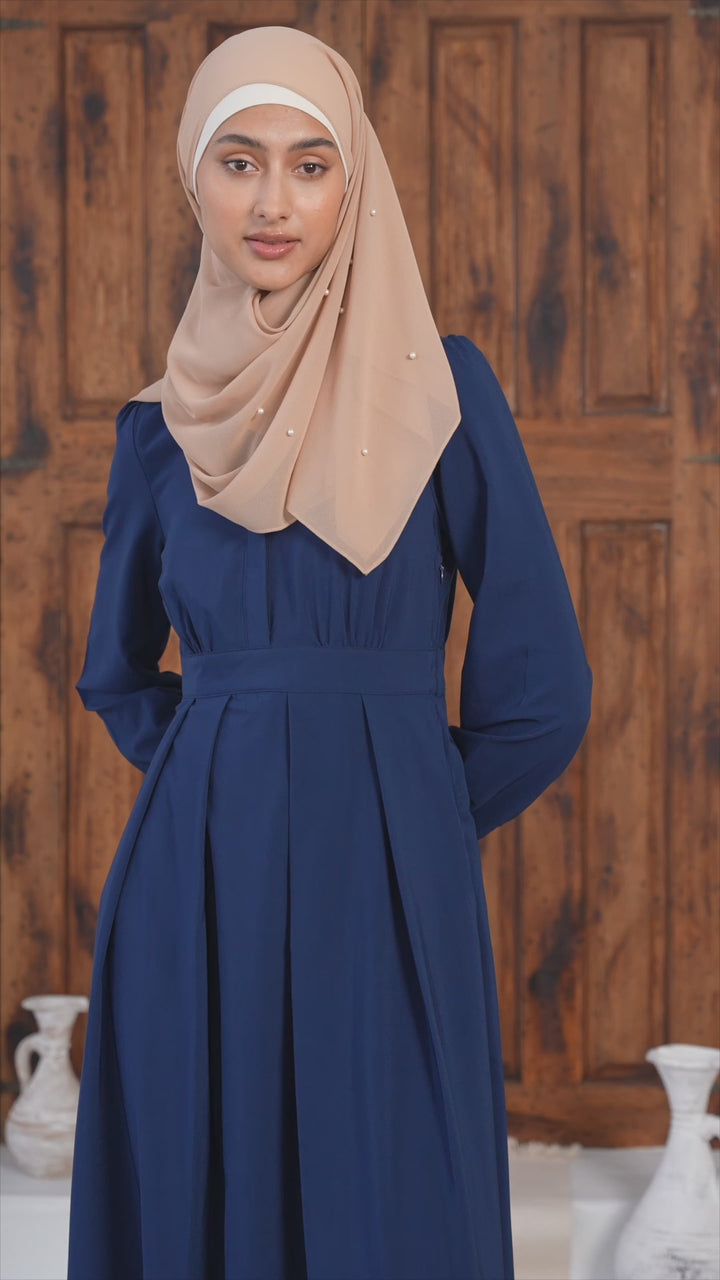 Navy Blue Lattice Abaya Maxi Dress
